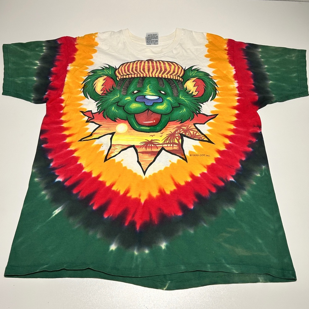 Vintage 1999 Grateful Dead Liquid Blue Rasta Bear Tie Dye T-Shirt XL 90s Tee - Picture 3 of 7